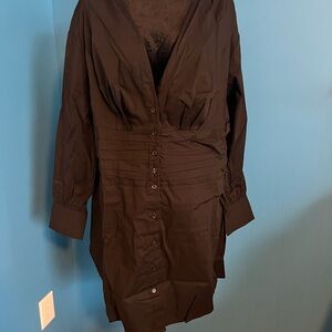 Fashion to Figure Black Wrap Dress with Cuffed Long Sleeves
